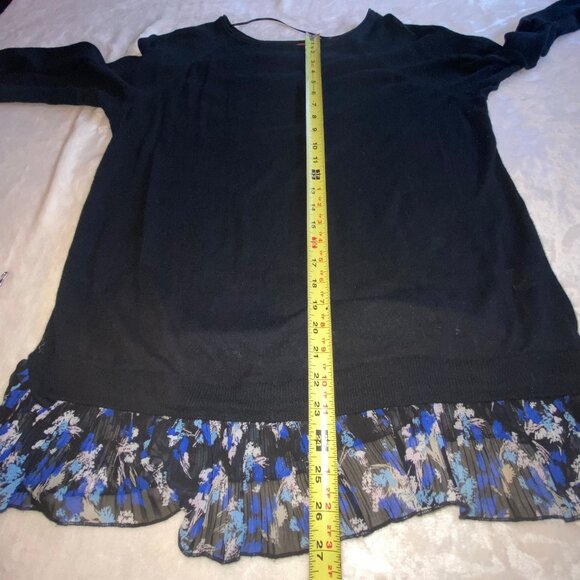 ELLE Long Sleeve Knit Sweater Top w/ Pretty Floral Ruffle Hem XL Black - Picture 6 of 8